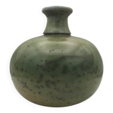 Contemporary vase ball shape raku shades of green and yellow