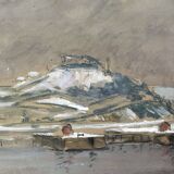 Pencil drawing enhanced with gouache by R Leparmentier (1895-1975)