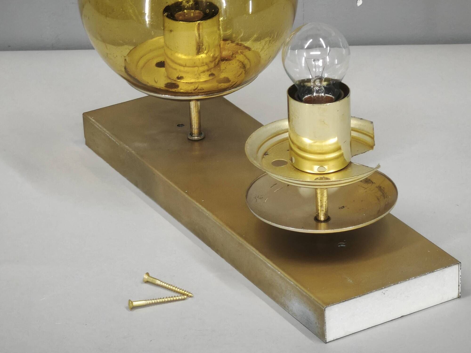 1970s Space Age Amber Glass Double Wall Lamp, Kamenický Šenov