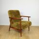 Vintage armchair, 1970s red fox - high pile khaki / olive - long pile