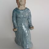 Vintage woman sculpture in glazed stoneware, signed.