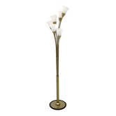 Lampadaire tulipe italien moderne du milieu du siècle en verre opalin et laiton doré, 60