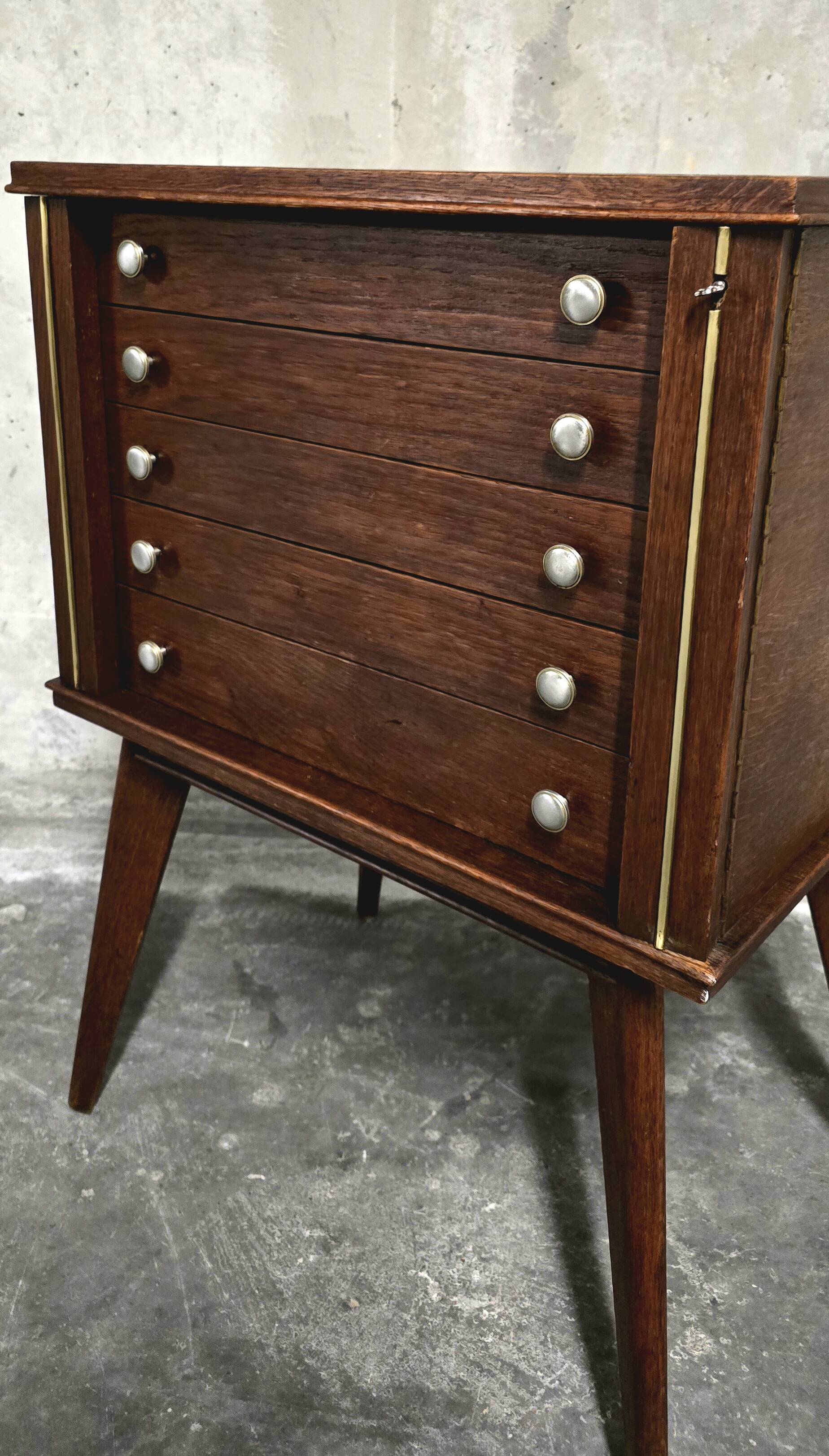 Empty silverware cabinet / vintage cutlery cabinet on tapered legs – year