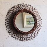 Miroir soleil en rotin vintage