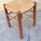 Pair of wooden and straw stools
