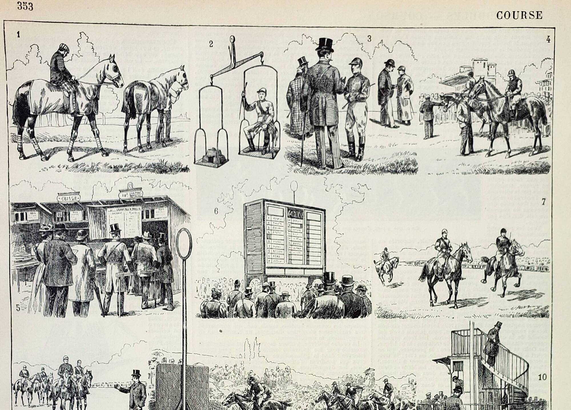 Old engraving 1898, Horse racing, hippodrome • Original and vintage lithograph