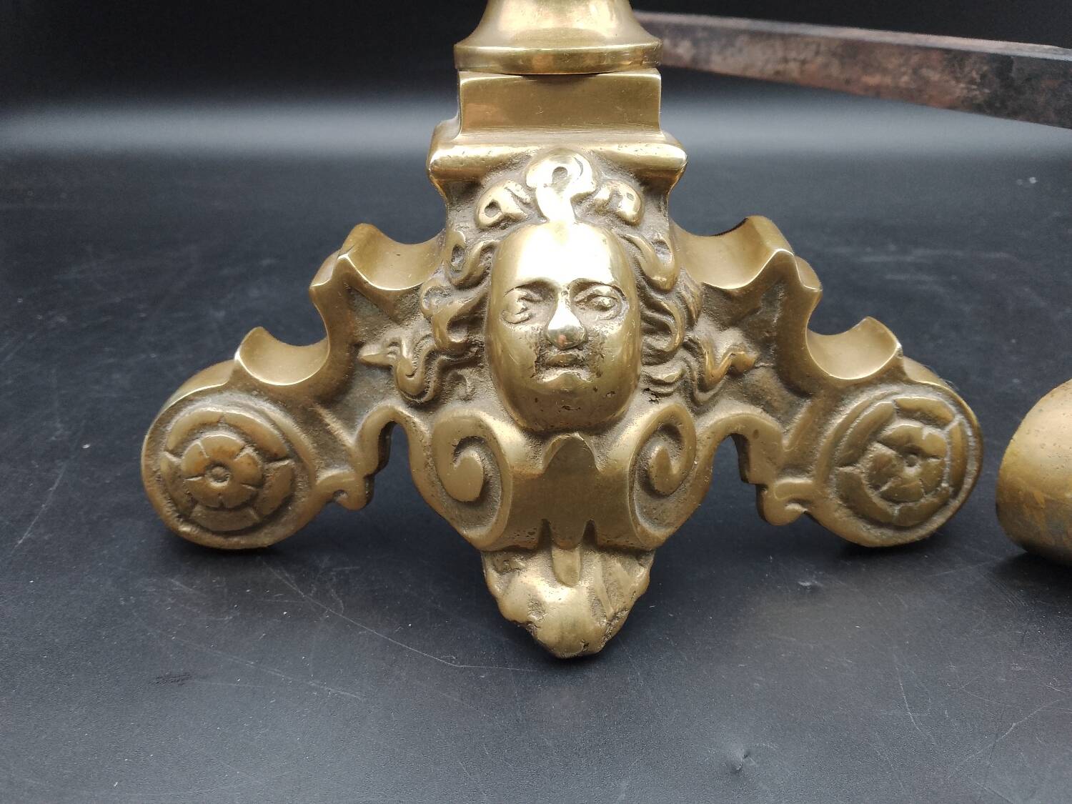 Pair of Fireplace Andirons in Brass Decor Cast Iron Marmousets Louis XIV Loft Style