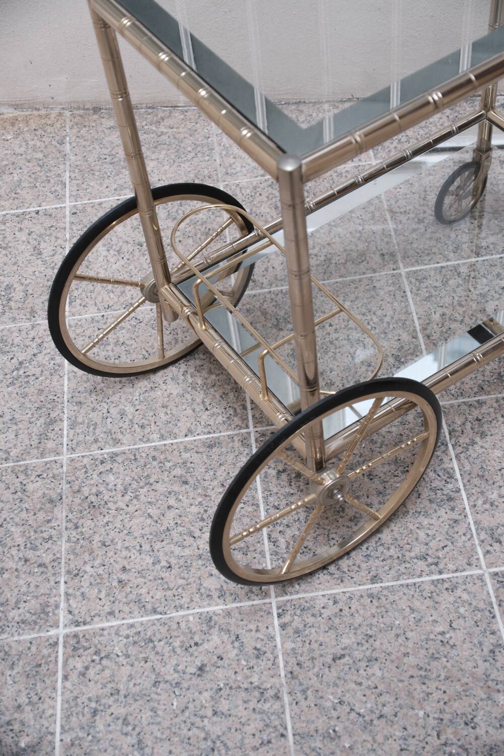 Vintage brass and glass bar trolley