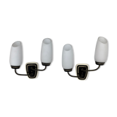 Mid-century Italian brass and opaline glass sconces. Set of two