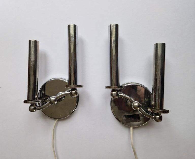 Paire de lampes murales Art Déco / Fonctionnalisme en chrome rares, années 1930