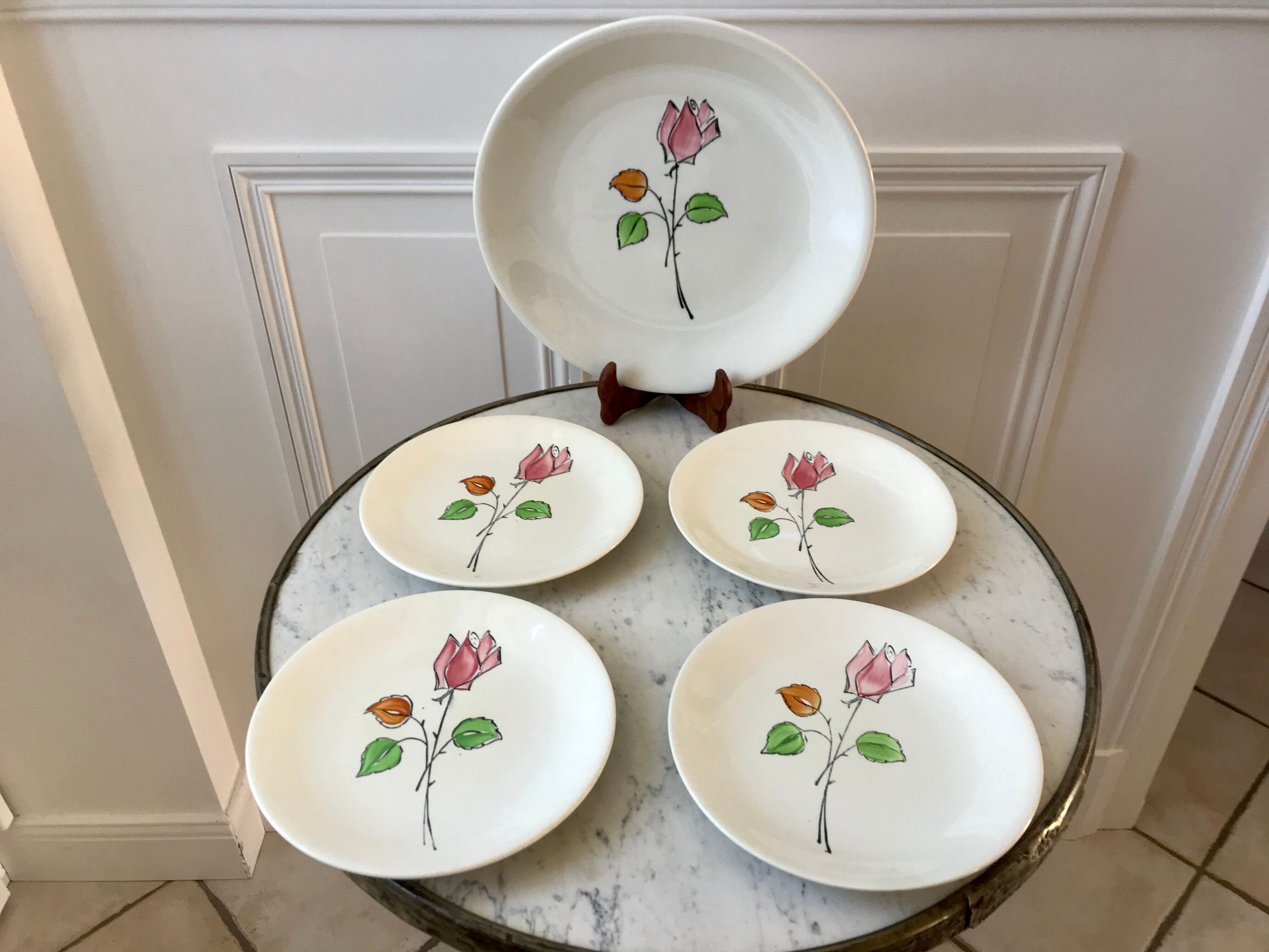 Dessert service flowers Made in France 50s
