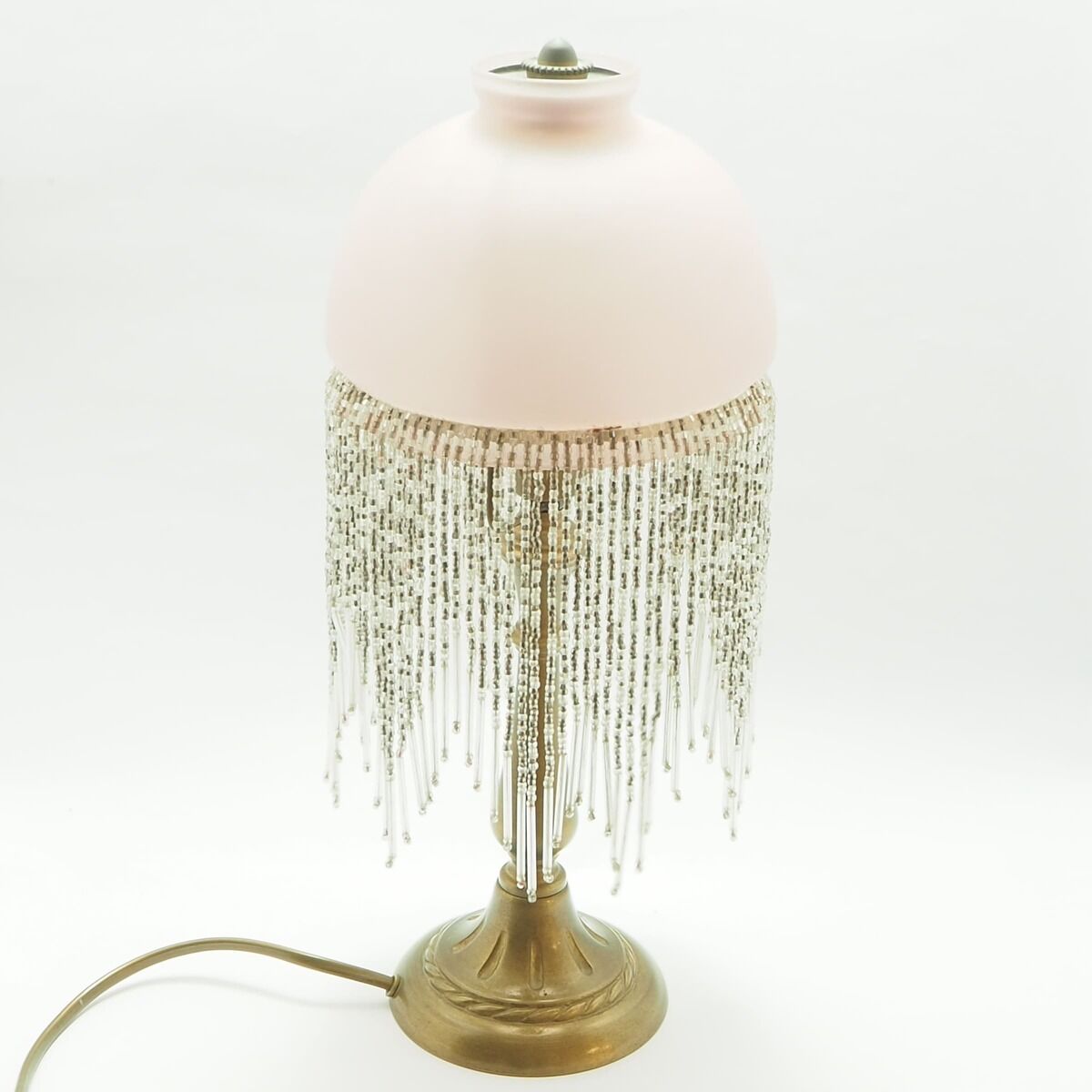 Lamp opaline pink lampshade with glass bead tassels