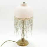 Lamp opaline pink lampshade with glass bead tassels