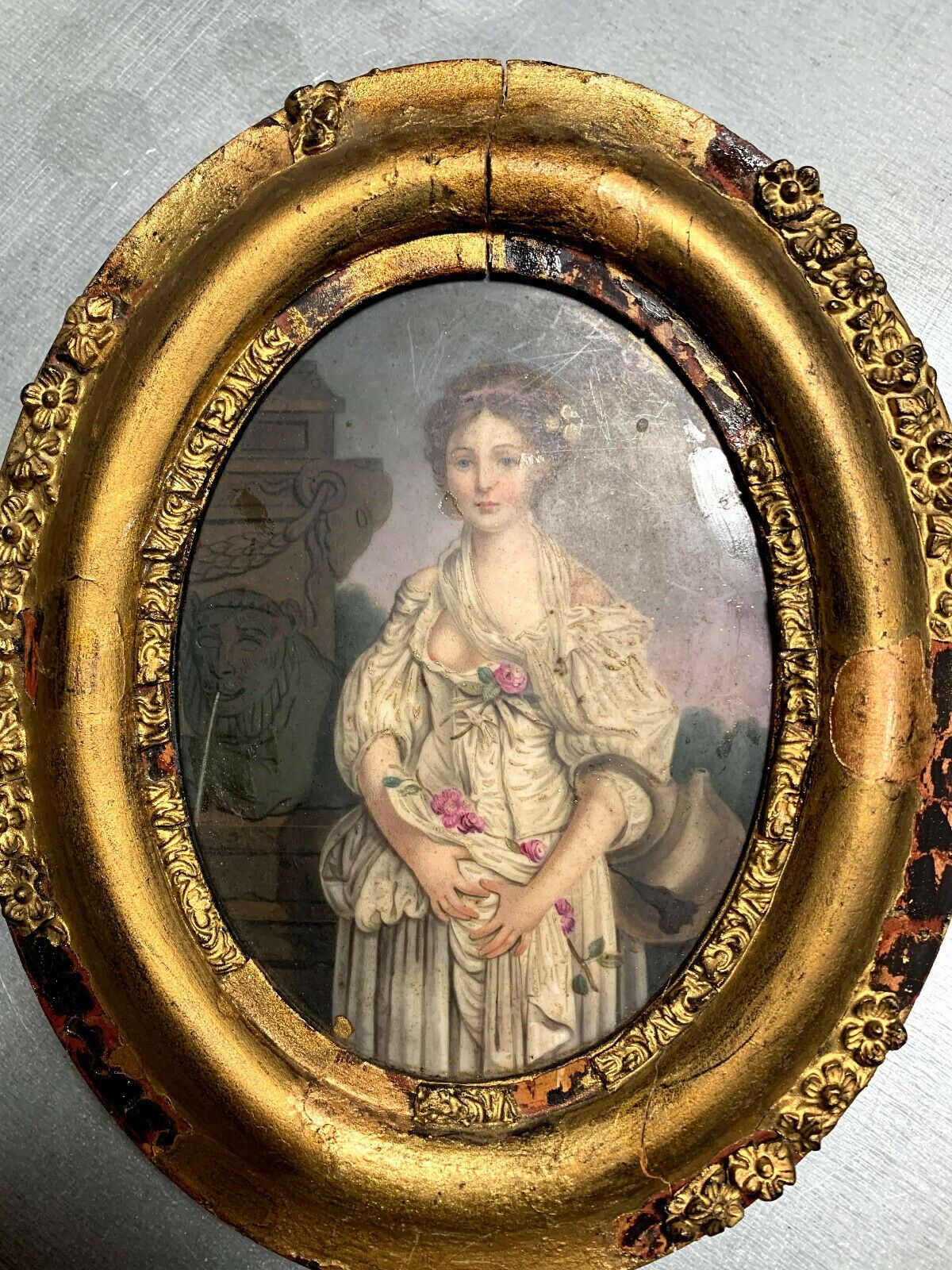 Oil on porcelain in oval view