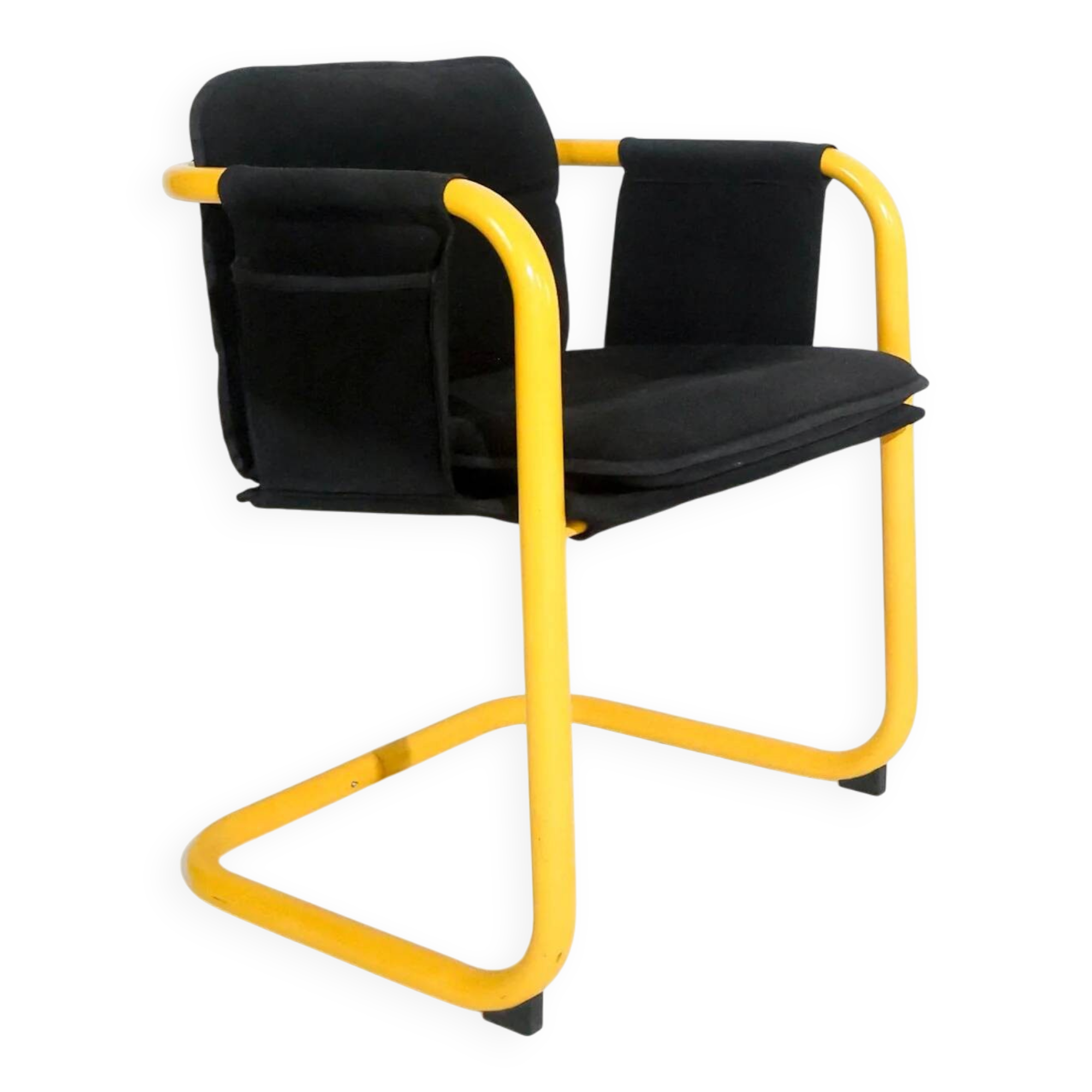 Postmodern cantilever armchair with a yellow tubular frame, Italy, 1970s.