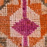 Tapis Kilim Vintage Orange et Rose, Motifs Géométriques, 77x326 Cm