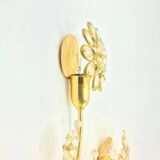 Large Gilt Brass & Crystal Flower Shape Wall Light from Palwa, 1970s