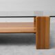 Vintage coffee table in glass and wood, modernist design, 1970s
