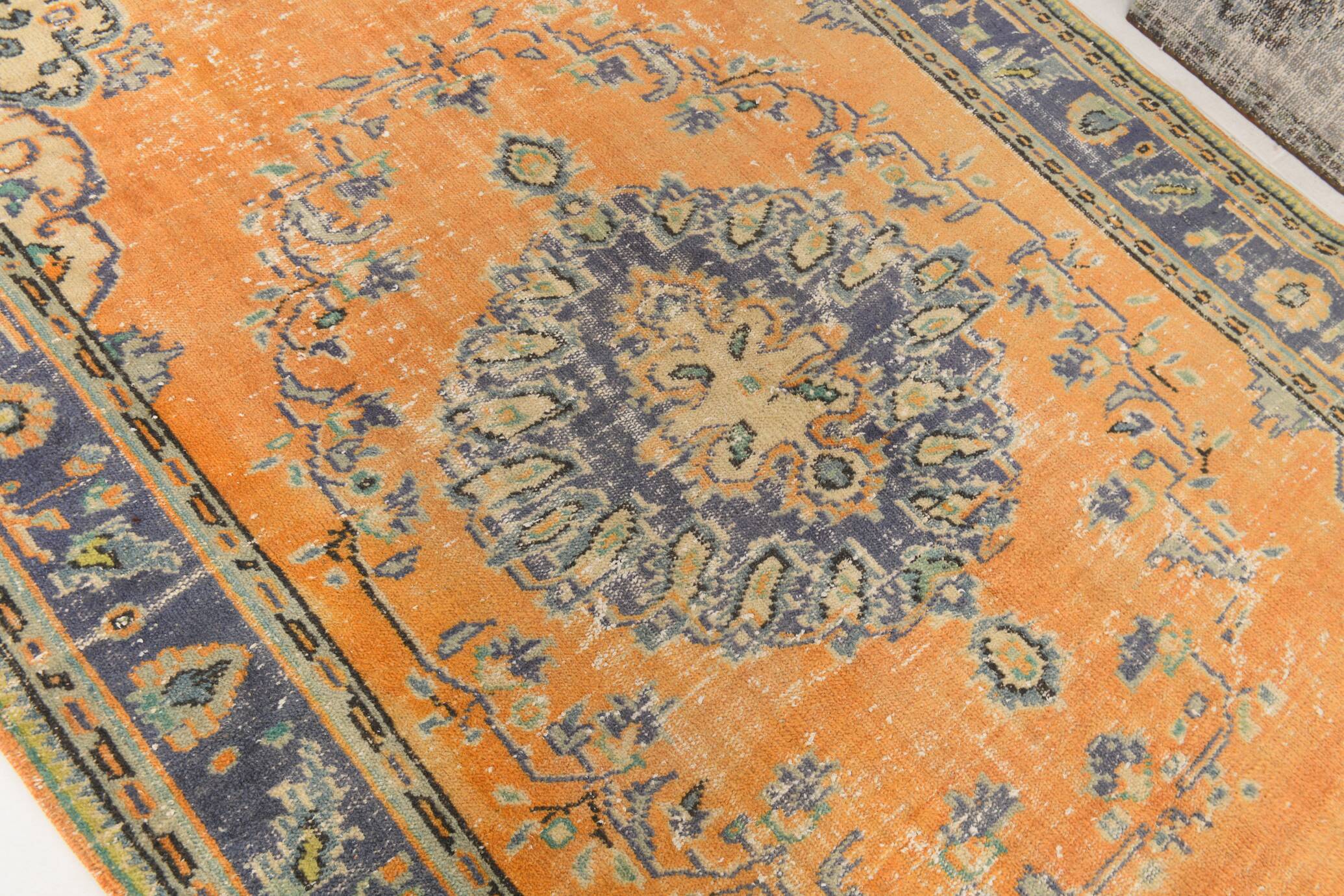 6x9 Pumpkin Orange Turkish Vintage Rug, 187x271 Cm