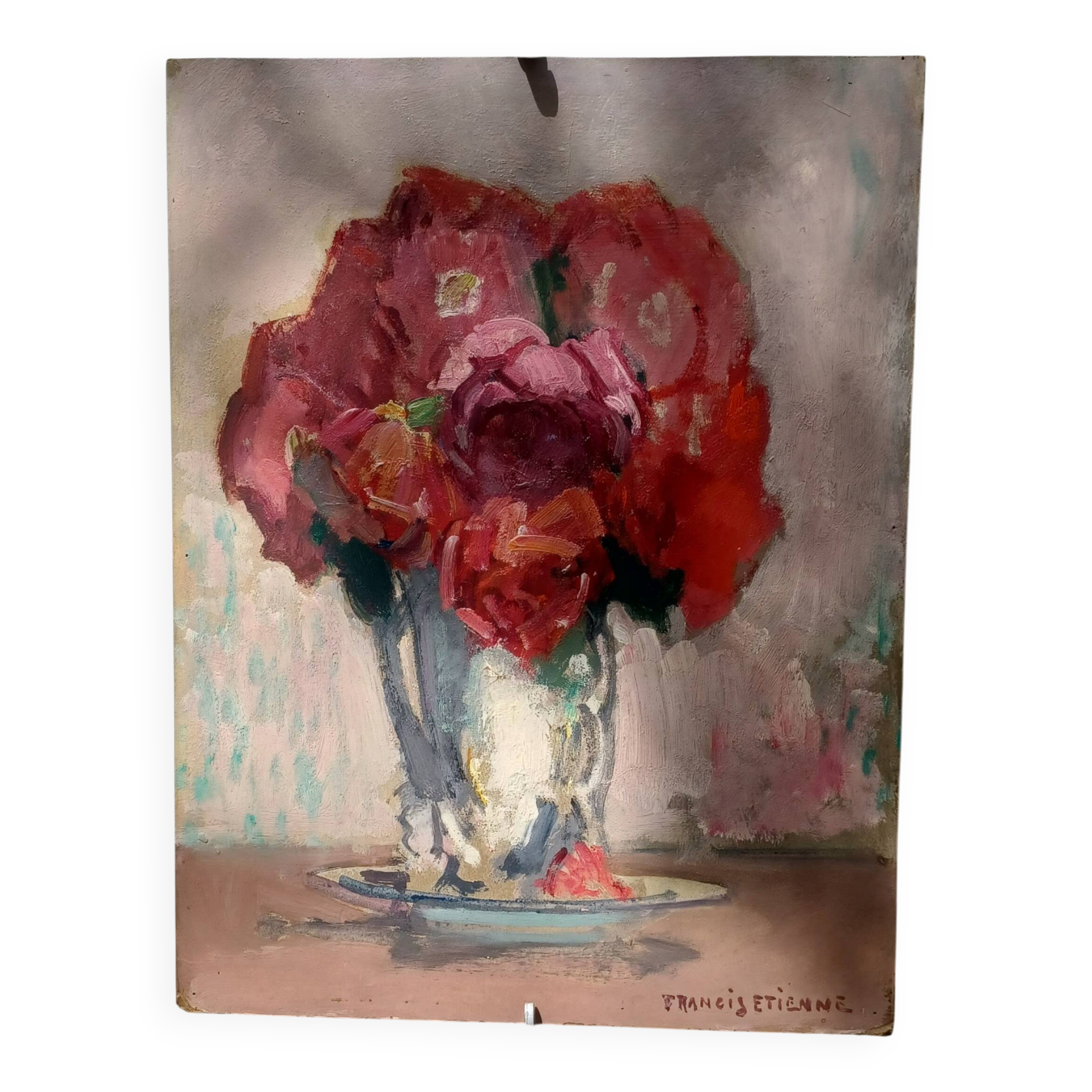 Tableau bouquet of red roses around 1940 by francis etienne