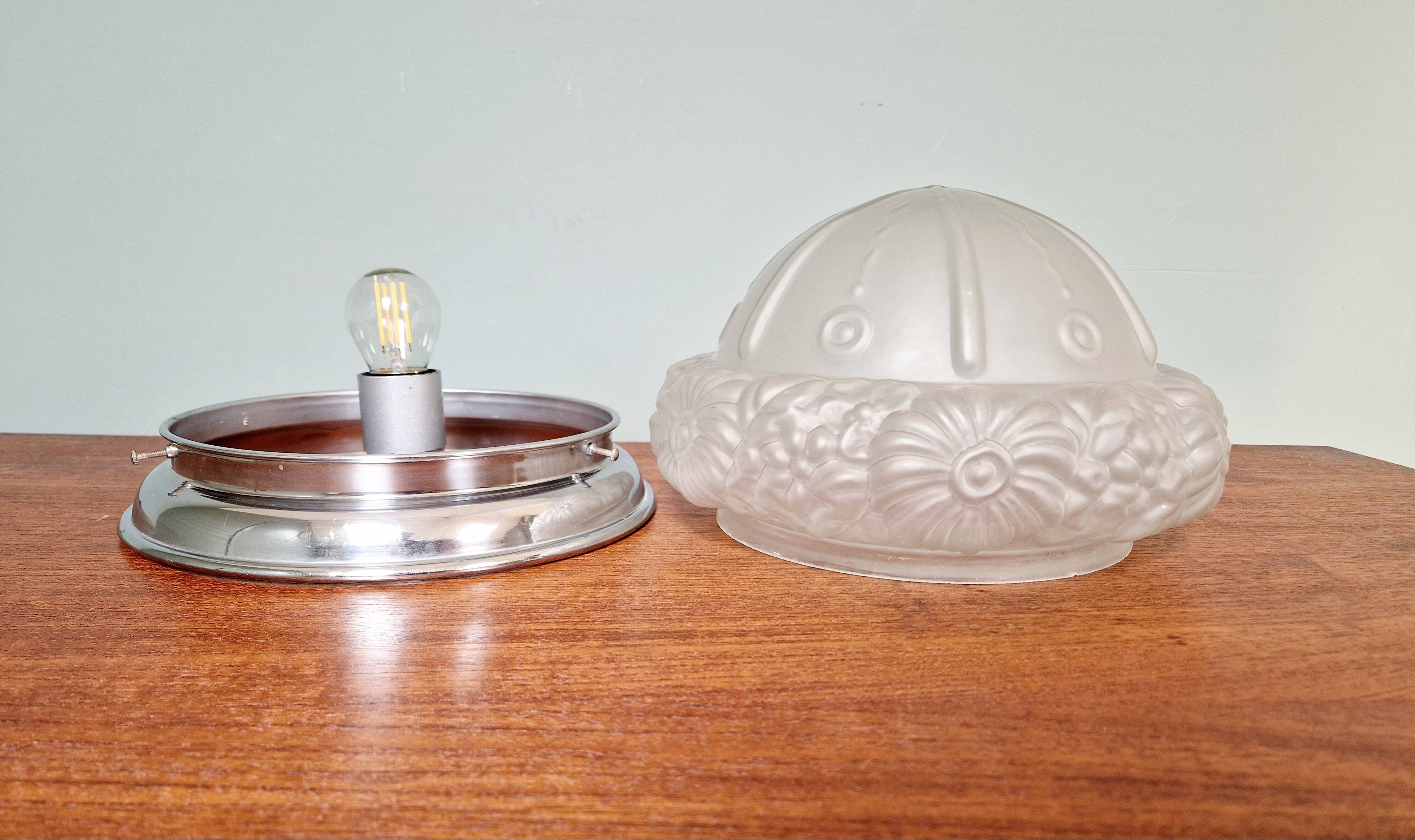 Art Deco ceiling lamp in satin glass, 1920s-30s