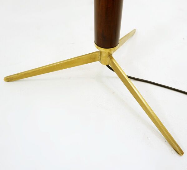 Lampadaire Bleu moderne Italien Du milieu Du Siècle Des Années 1950 En Bois Et Laiton