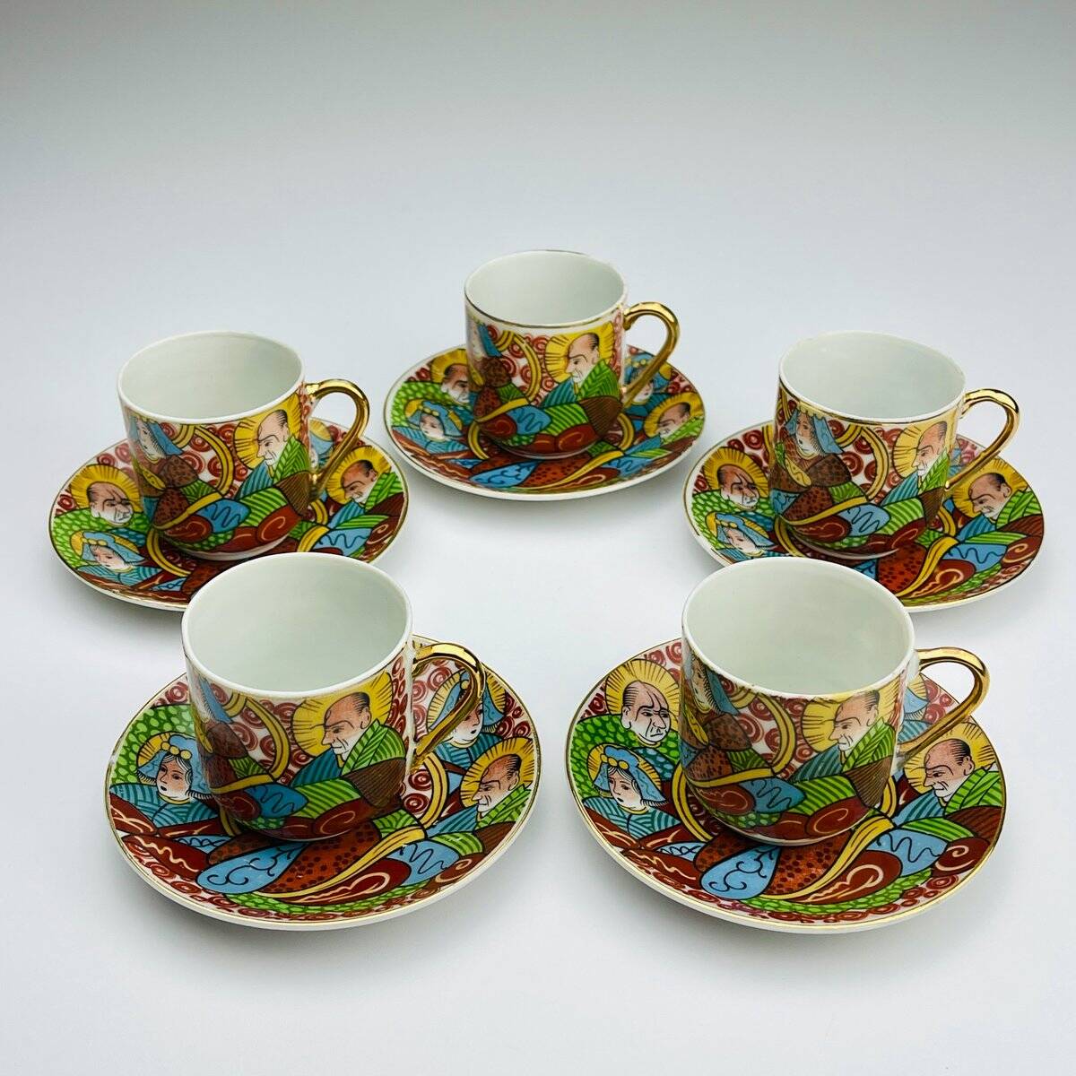 Japanese porcelain coffee service Lithophane Geisha, 1950s, set of 10.