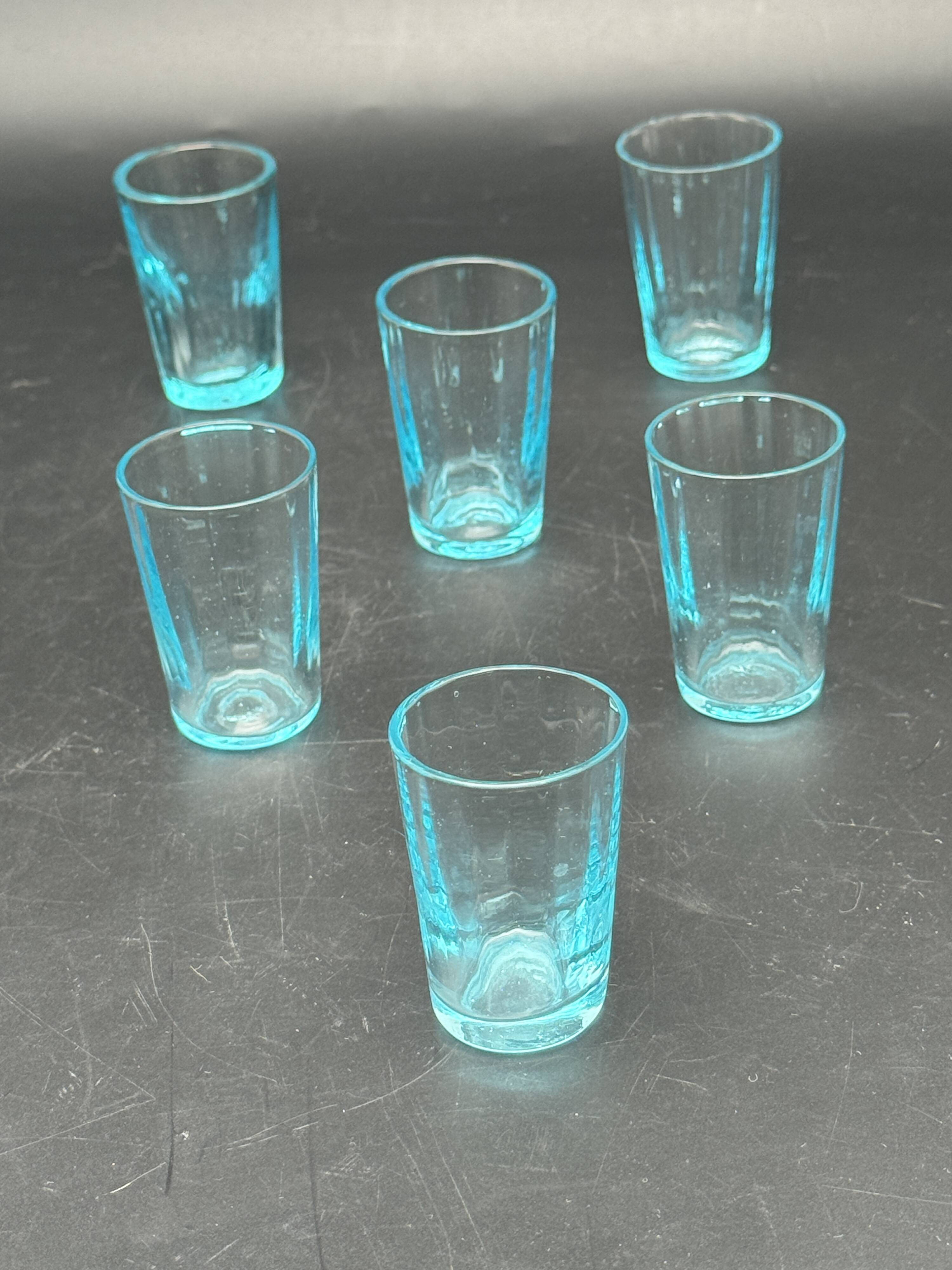 Sky blue glass shot glasses