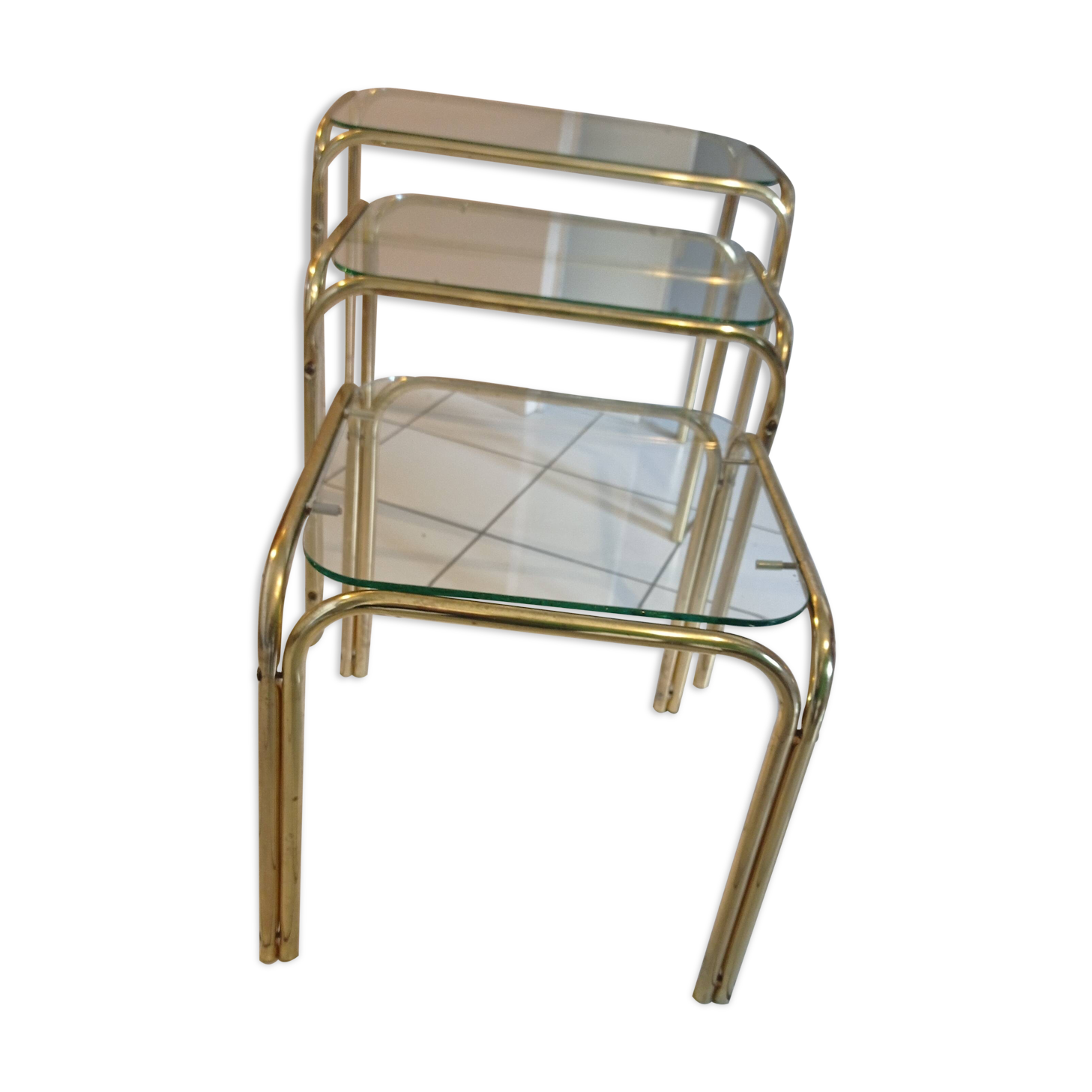 Trio of vintage golden nesting tables
