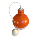 Globe pendant light in orange and white opaline glass, wiring in working order