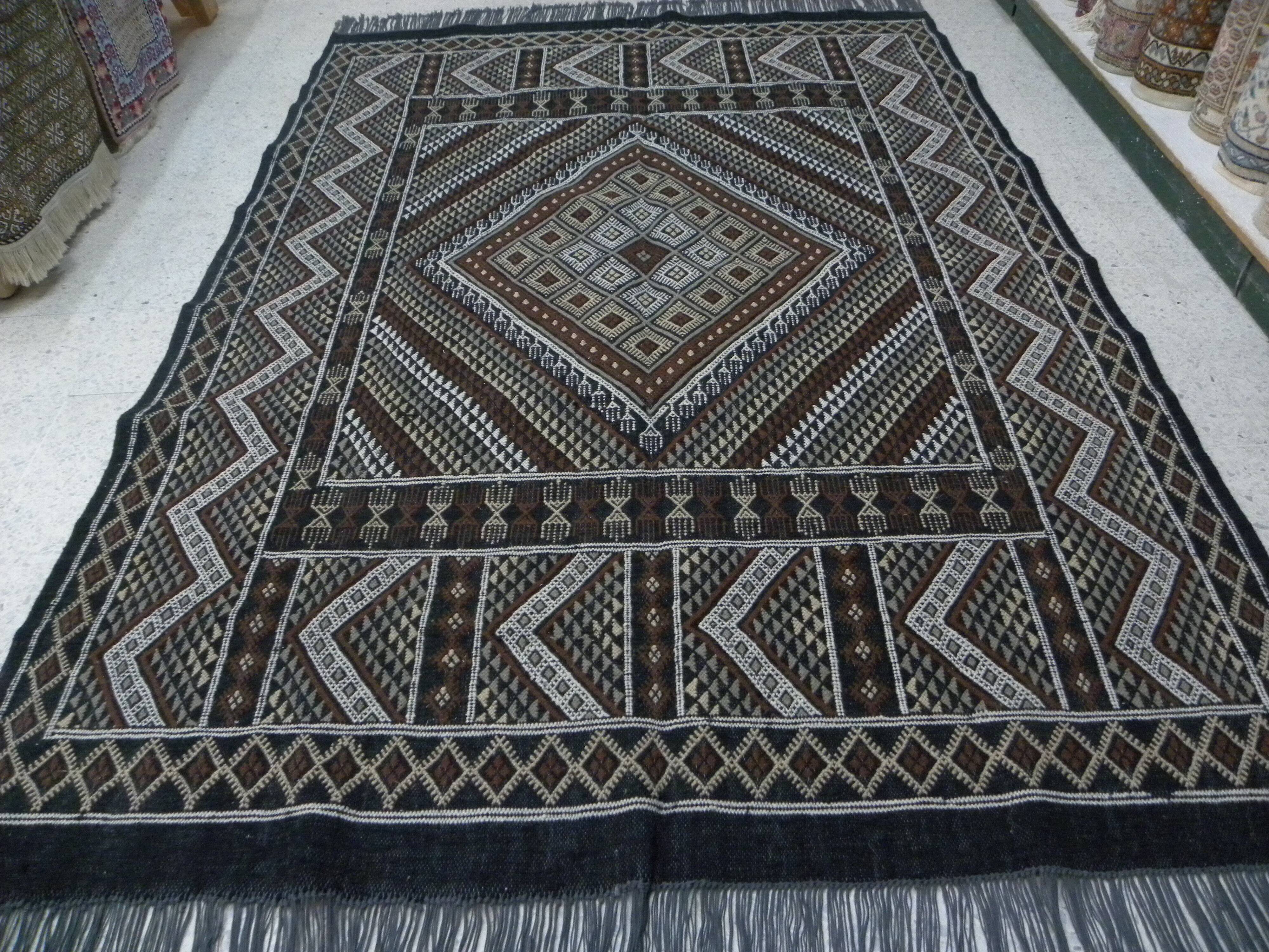 Vintage Berber Carpet Black and Beige Authentic Design Chic Ethnic Style