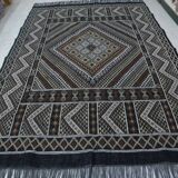 Vintage Berber Carpet Black and Beige Authentic Design Chic Ethnic Style