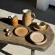 Lot de 4 assiettes à dessert en grès beige liseré brun Sarreguemines grès