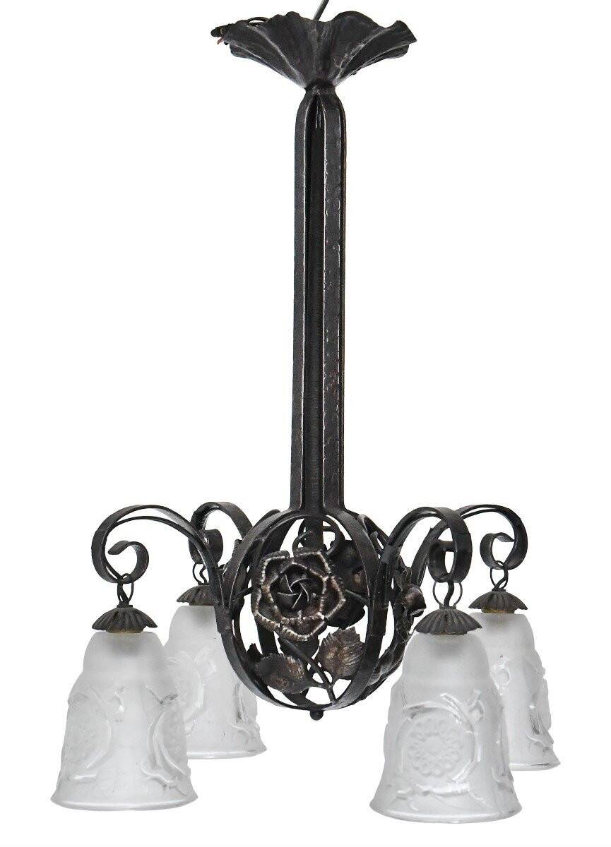 Art Deco wrought iron chandelier