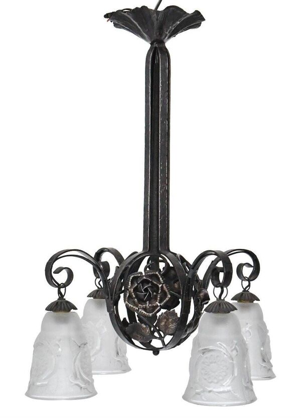 Lustre de style Art Déco en fer forgé