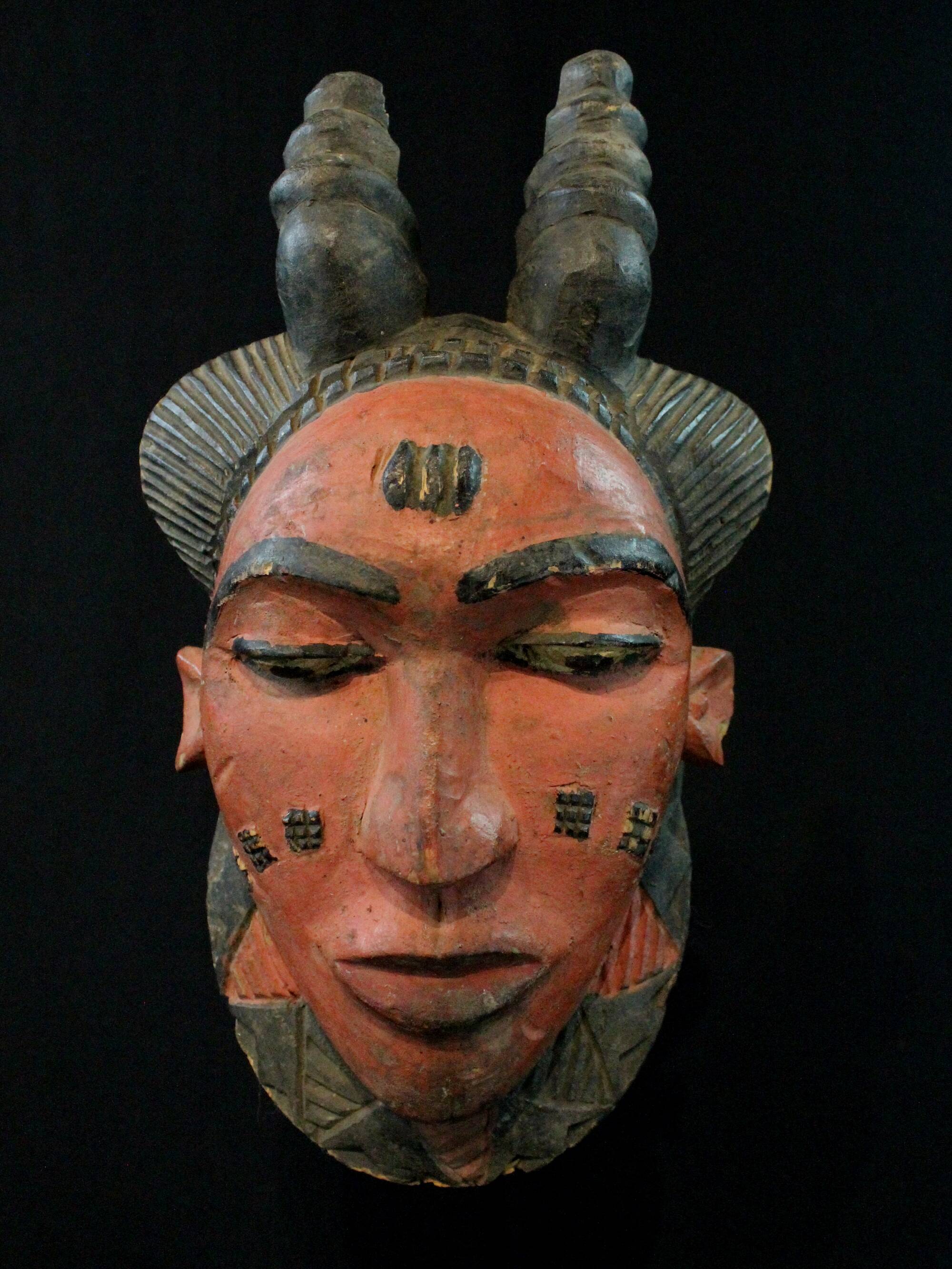 Art Africain - Authentique Masque Passeport de Protection Baoulé - 27 cm