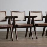 Set of 8 Pierre Jeanneret Office Cane Chairs, India 1950s