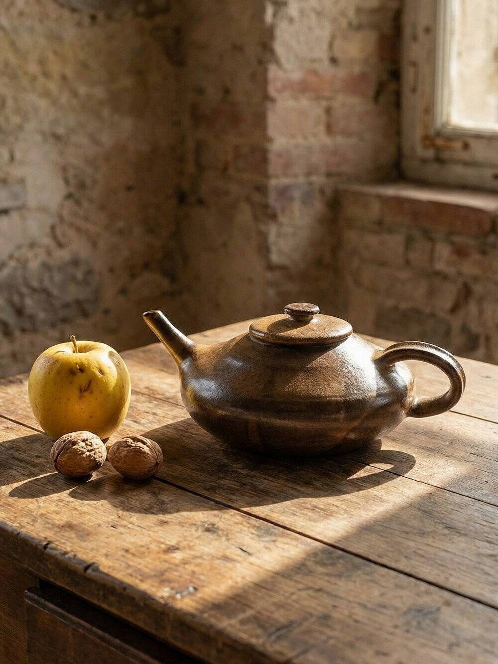 Vintage Japanese-style teapot from the 70s-90s, handmade brown stoneware, signed Pichon