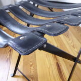 2 chaises pliantes cuir et métal - Paquebot France 1960
