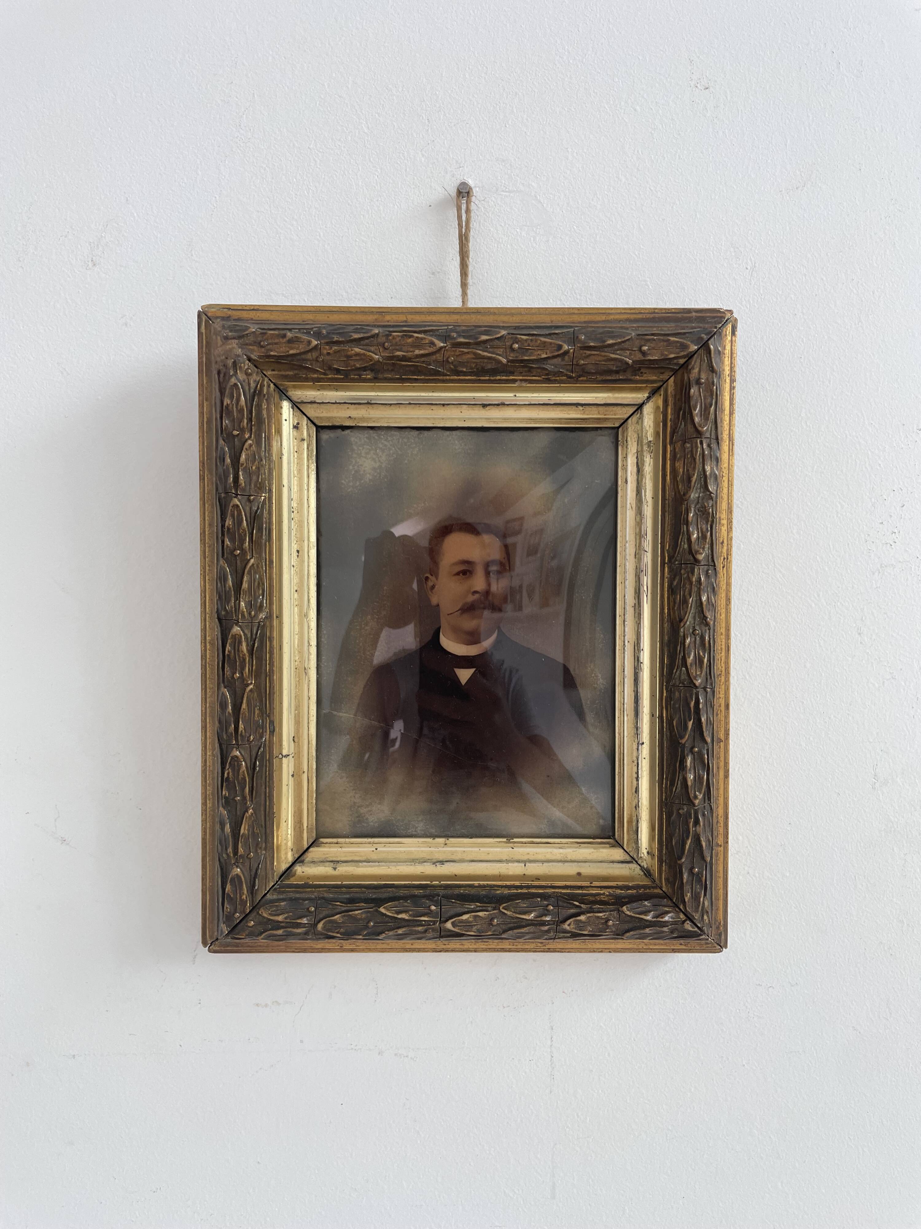 Portrait, photograph, ambrotype, hand painted, 19th century, signed EV, dated 1881, curved glass
