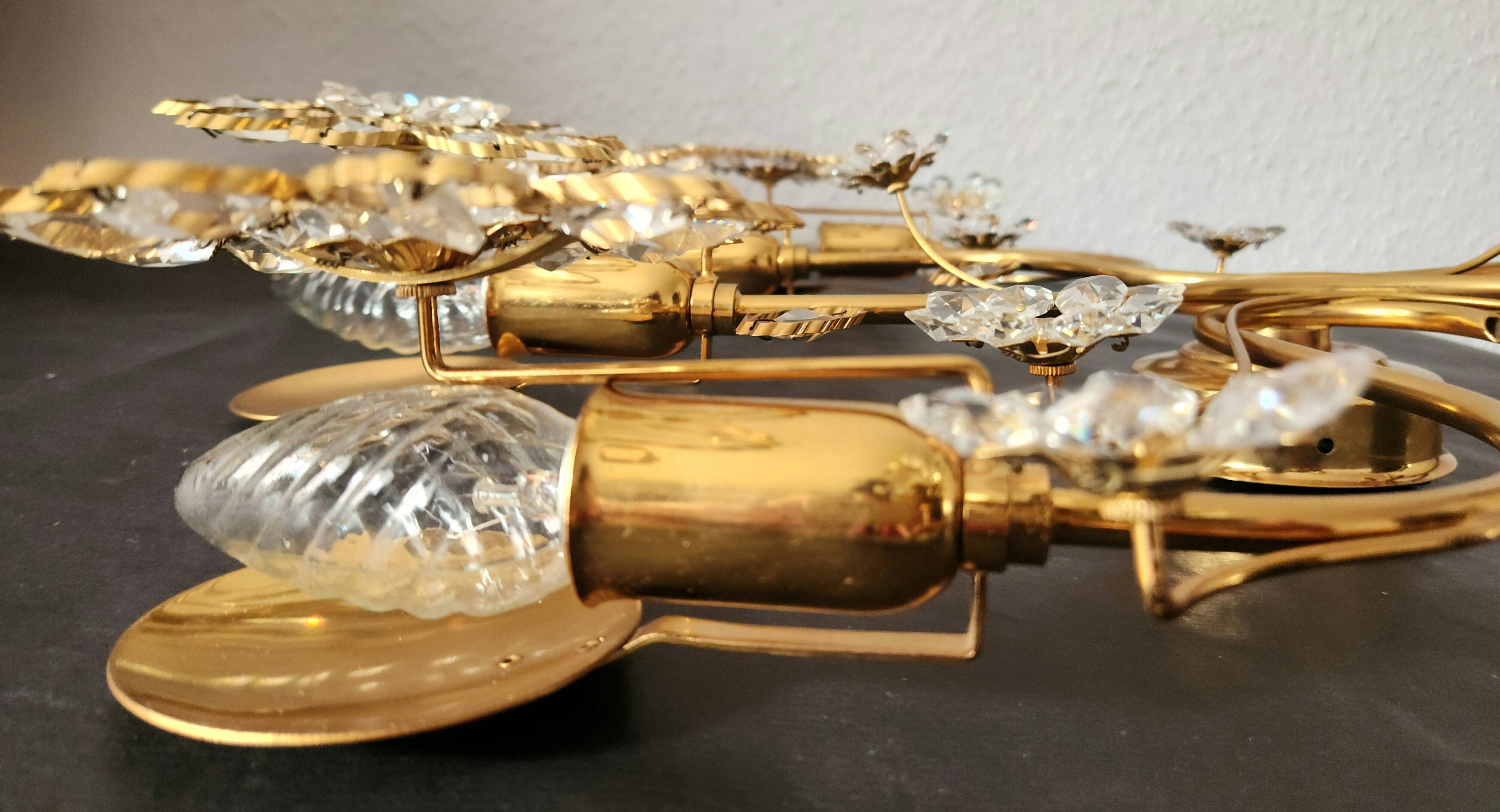 Palwa Hollywood Regency vergoldet Wandlampe Messing Swarovski Kristallen