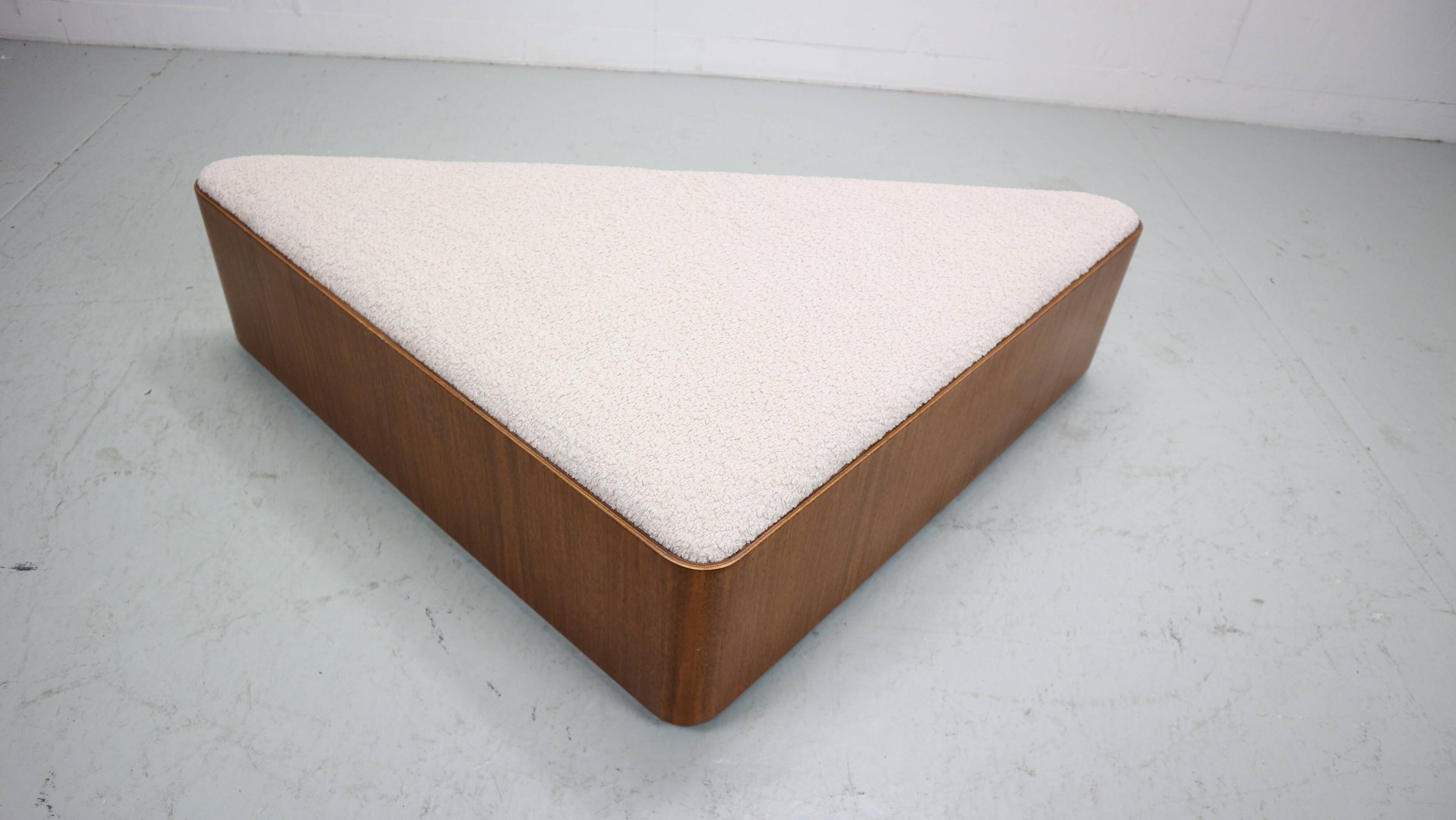 Vintage triangular plywood with boucle-fabric sit element / Ottoman, 1970s