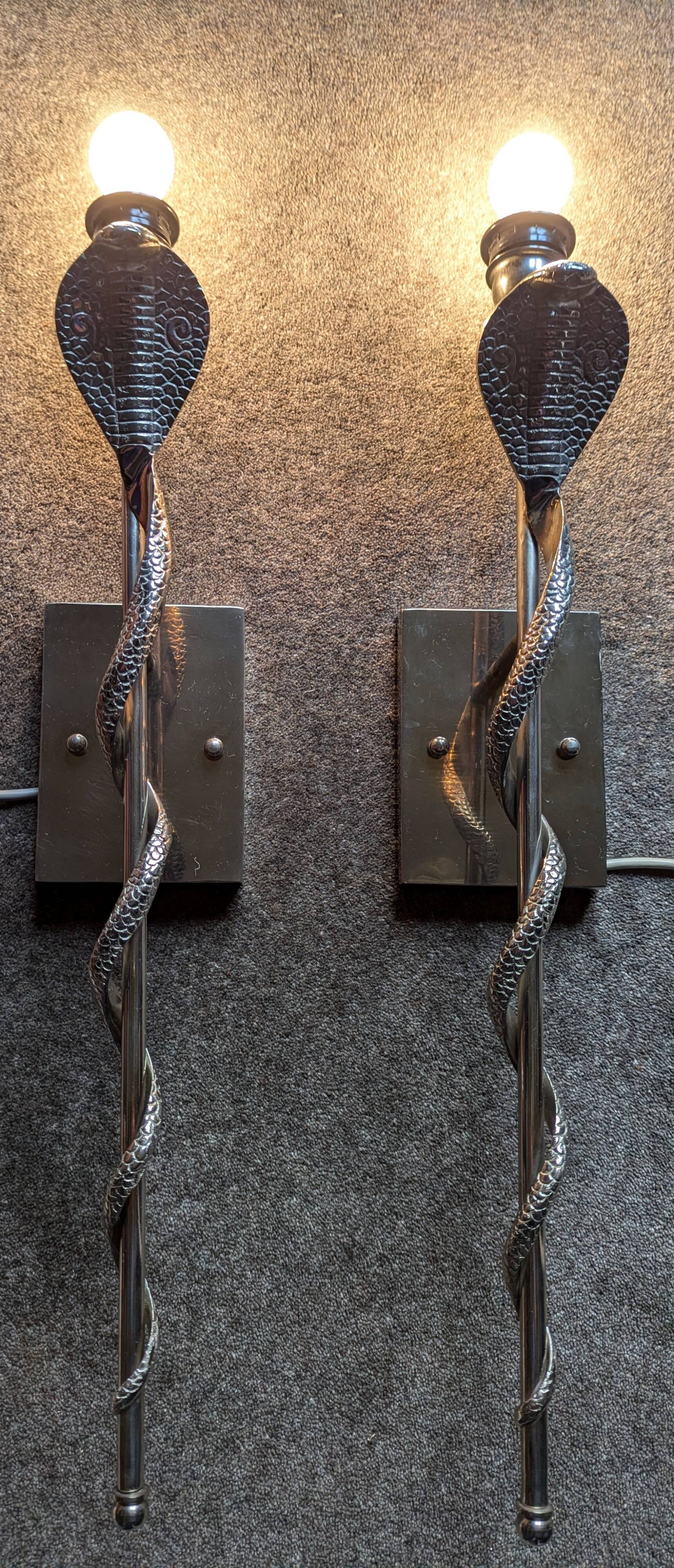 Heavy Pair of Cobra Wall Lights