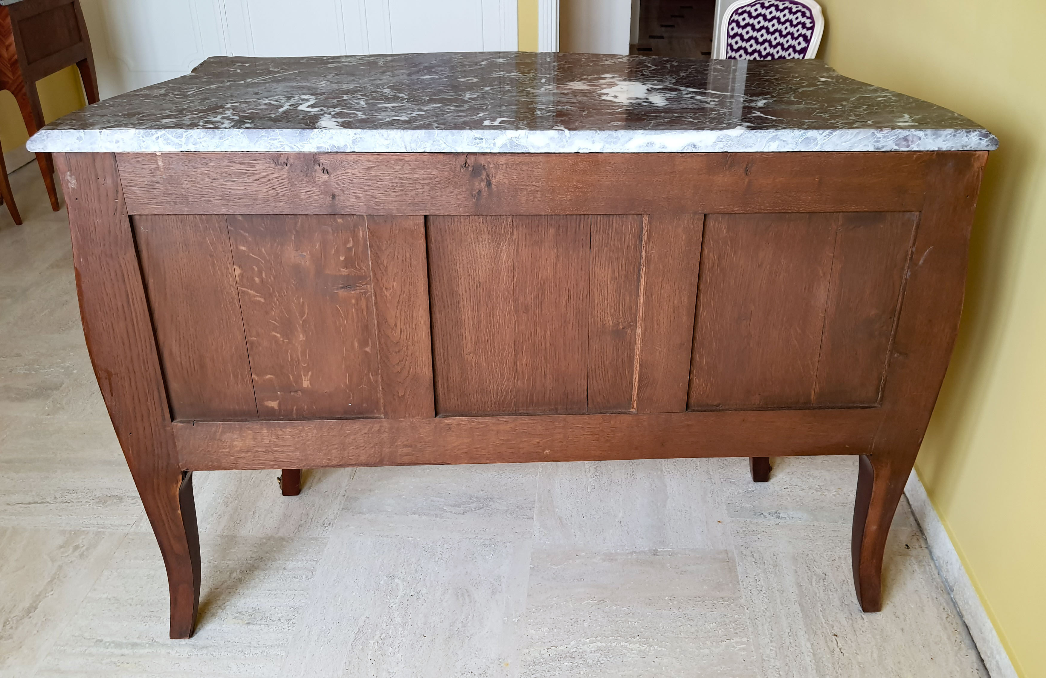 Louis XV chest of drawers marquetry and purple breccia marble