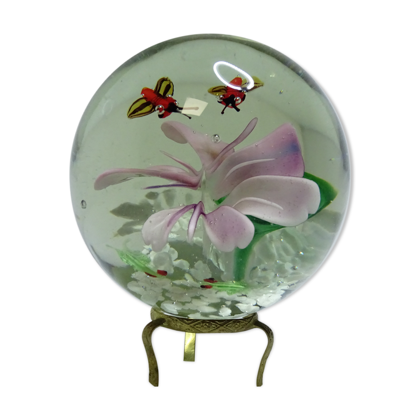 Paper press ball parchment flower, frogs and vintage insects