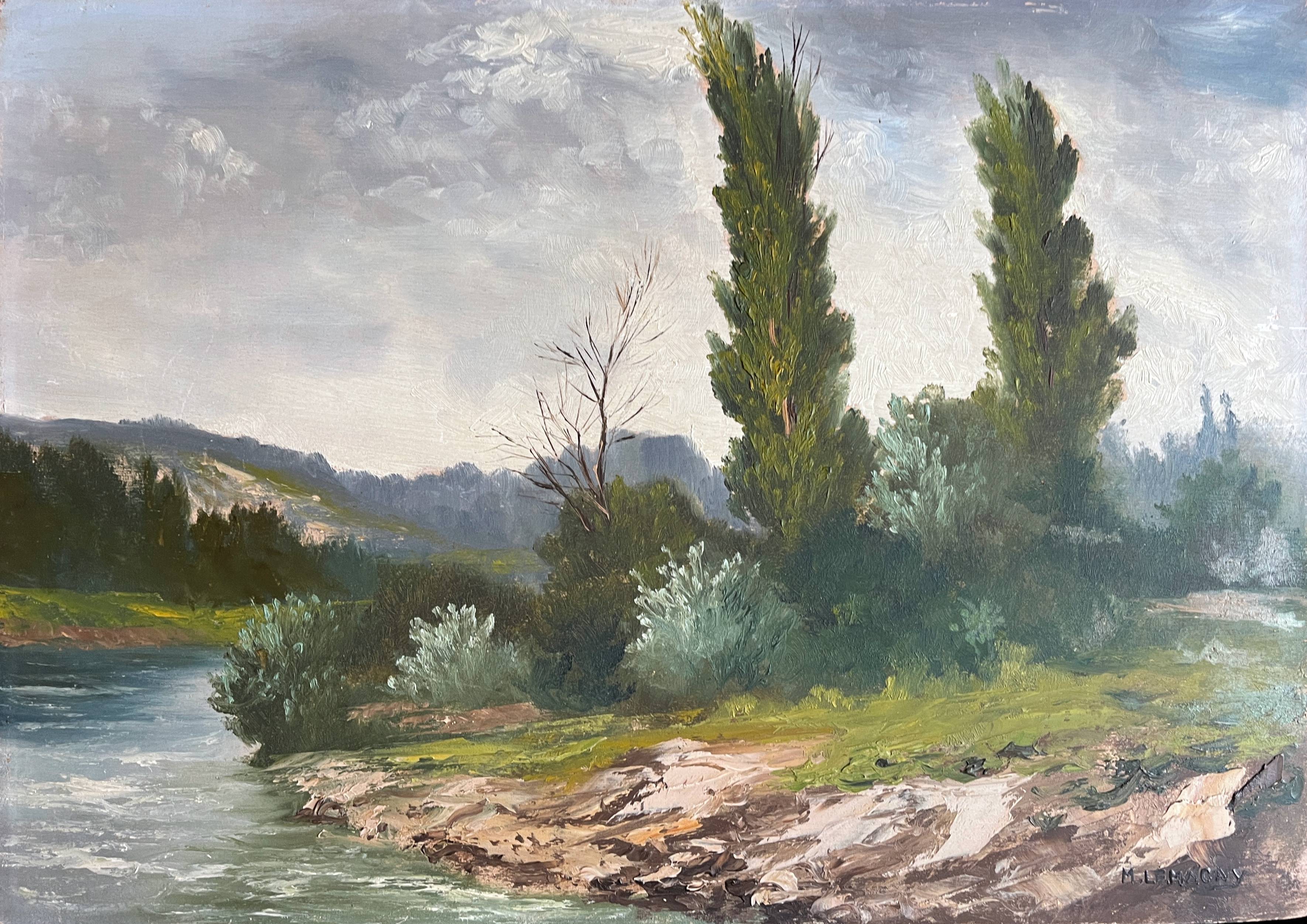 HSP painting "Landscape at the water's edge" signed Marcel Lemagny (20th century)