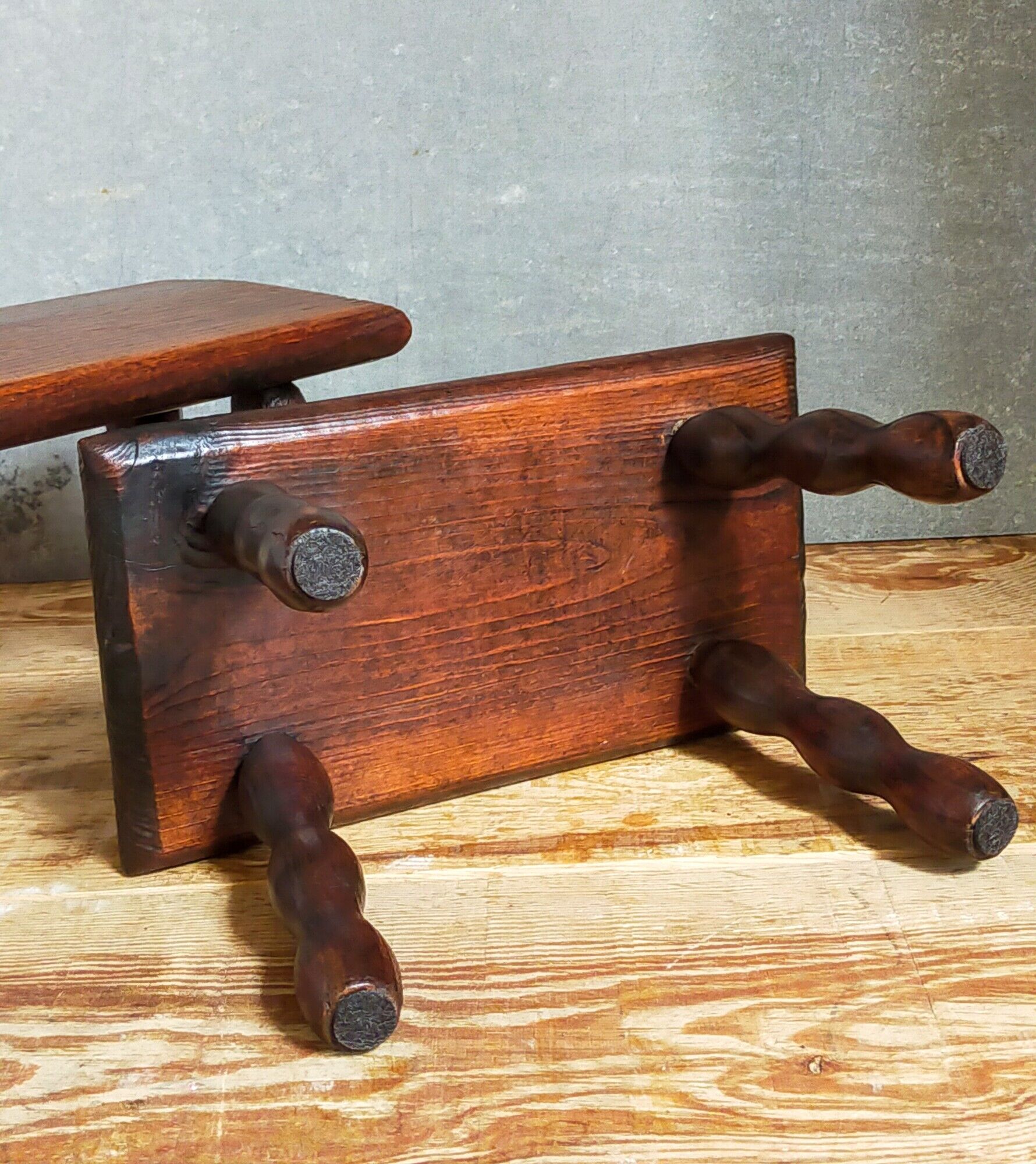 Pair of vintage solid turned wood footstools
