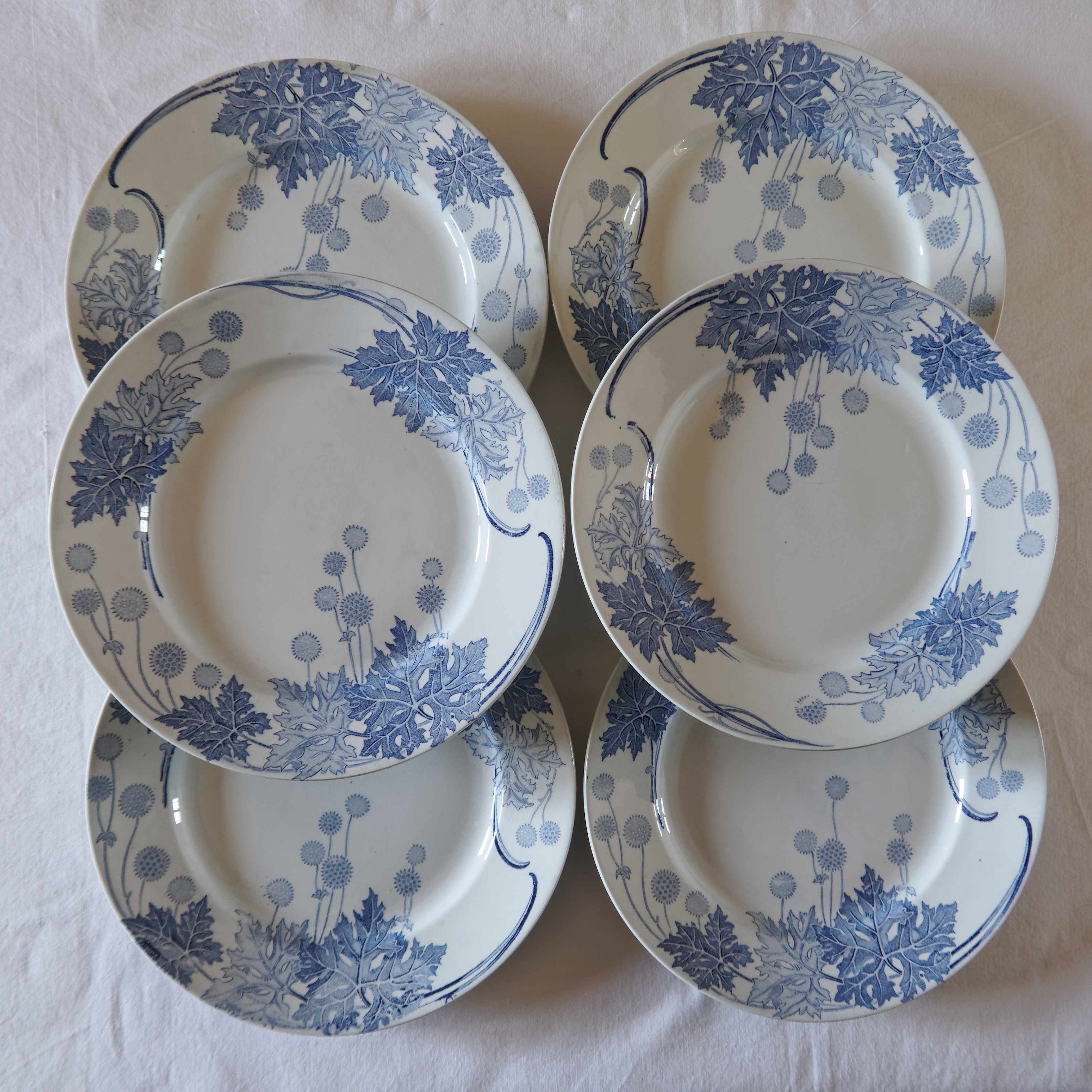 Lot 6 flat plates iron earth K&G Lunéville Platane series