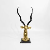 Brass Antelope Kudu Head Sculpture Marble 1970s