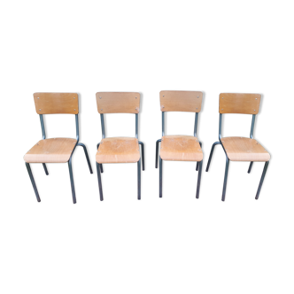 Suite of four school chairs 50/60 years